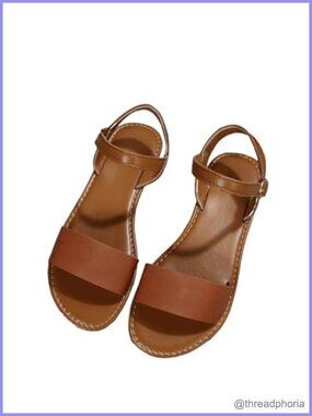 Verdusa Women's Faux Leather Open Toe Ankle Strap Flat Sandals Slingback